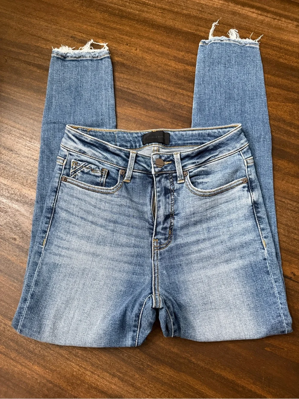 Buckle Faded Blue Skinny Jeans with Raw Hem - Picture 2 of 9